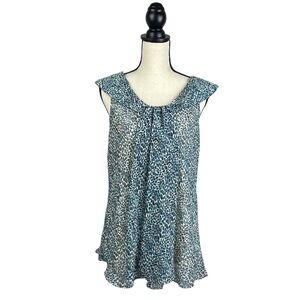 Lapis Sleeveless Dress Shirt Blouse Women SZ XL Blue/Black Unique Pretty Flowy